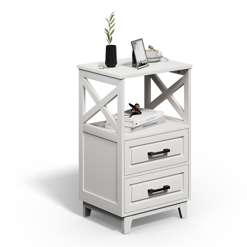 Marnae 2-Drawer Wood Nightstand, Individual, White