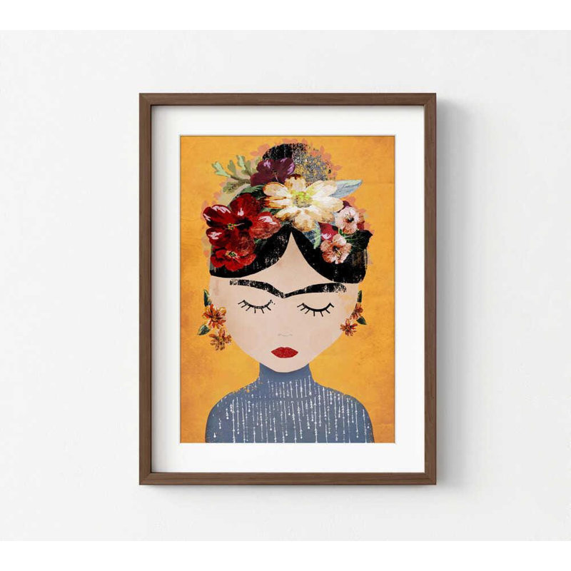 «Bold Floral Portrait Art Print», décoration murale boho coloré, H 56 po x l 42 po, Impression encadrée avec passe-partout