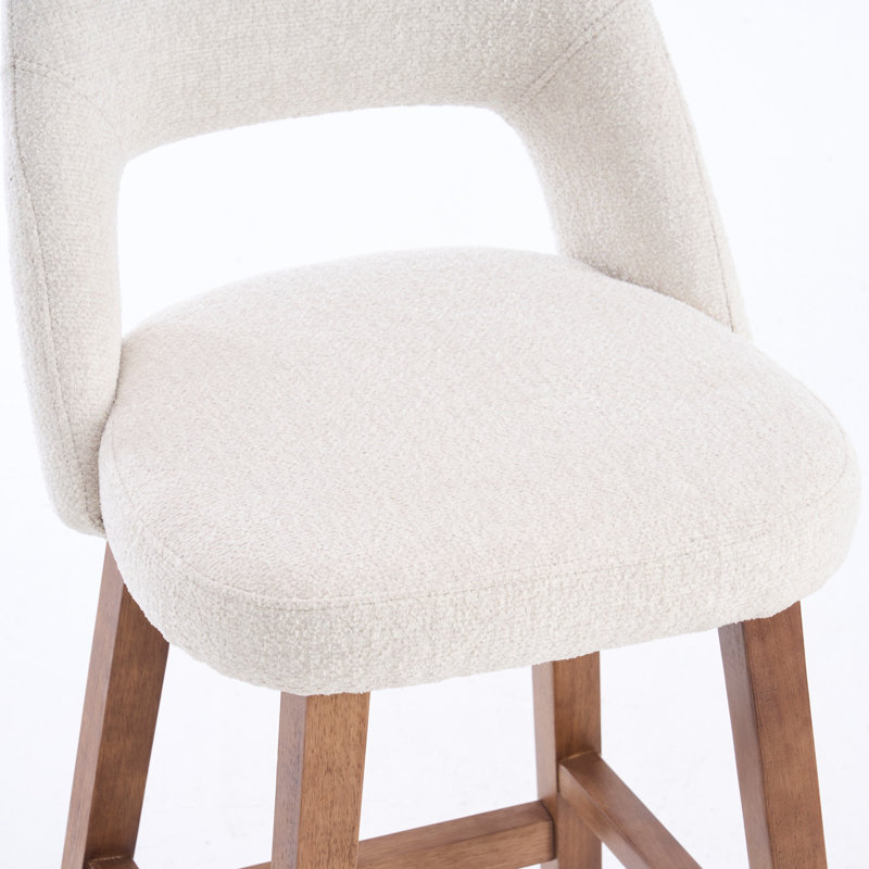 Tabouret de bar rembourré à dossier plein avec structure en bois massif, aucune installation requise, Beige, 4