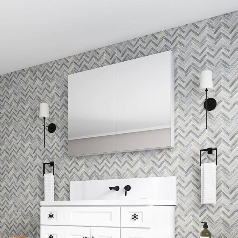 Armoire de rangement pour salle de bain miroir l 48 po x H 36 po - Unité de porte murale, encastrée / en surface 48 po x 36 po en bois blanc, plusieurs compartiments, décor moderne