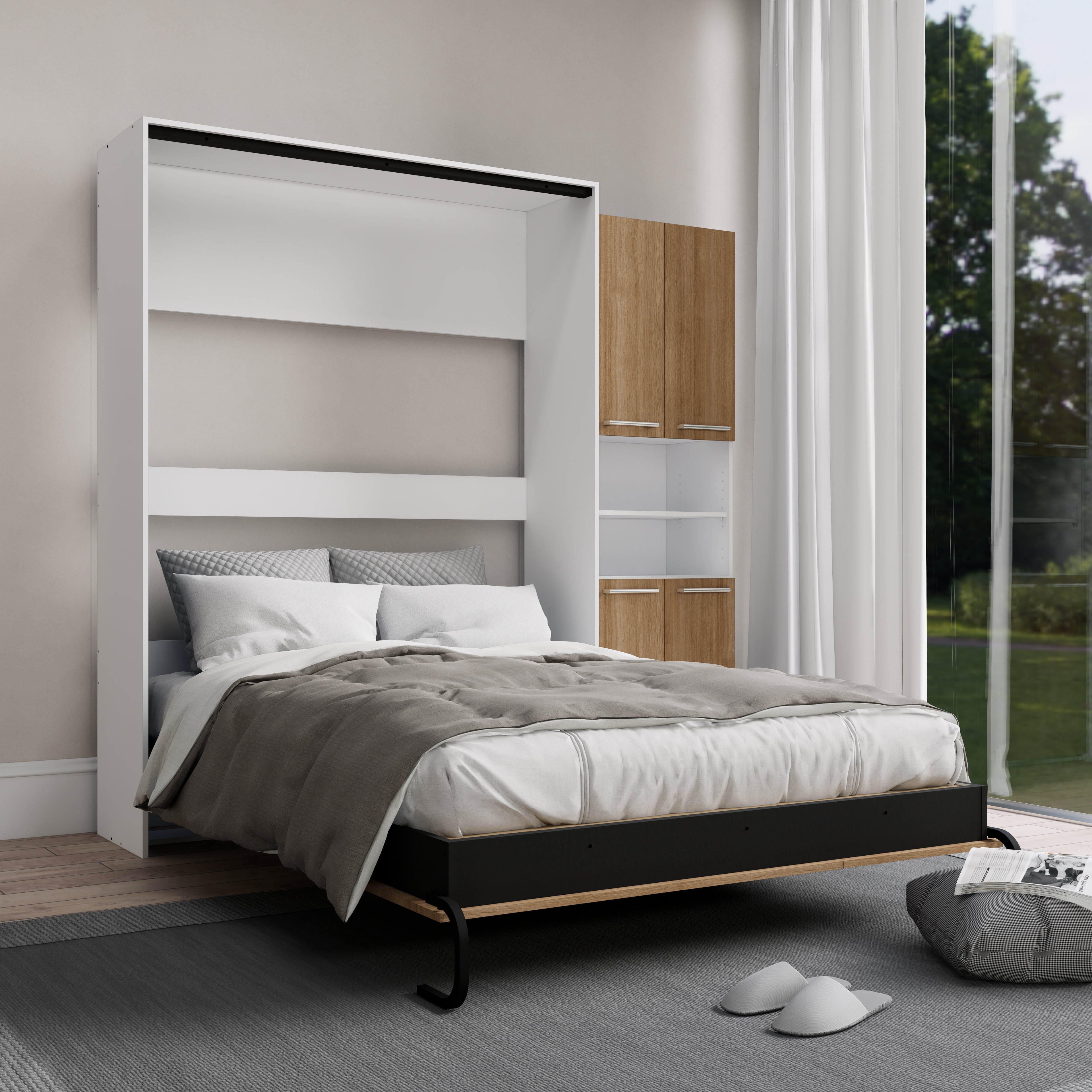 Arctarus Twin Size Murphy Bed with Storage Shelves and Drawers Hokku Designs