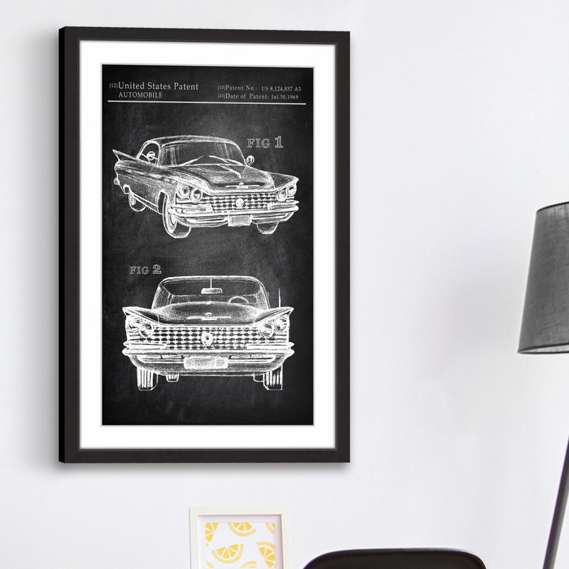 « rétro cadillac », reproduction d’art encadrée, H 18 po x l 12 po x P 1,5 po