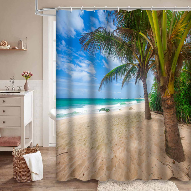 Tropical Beach, cocotier, beauté, bleu, côte de nuages avec 12 crochets, L 72 po x l 84 po