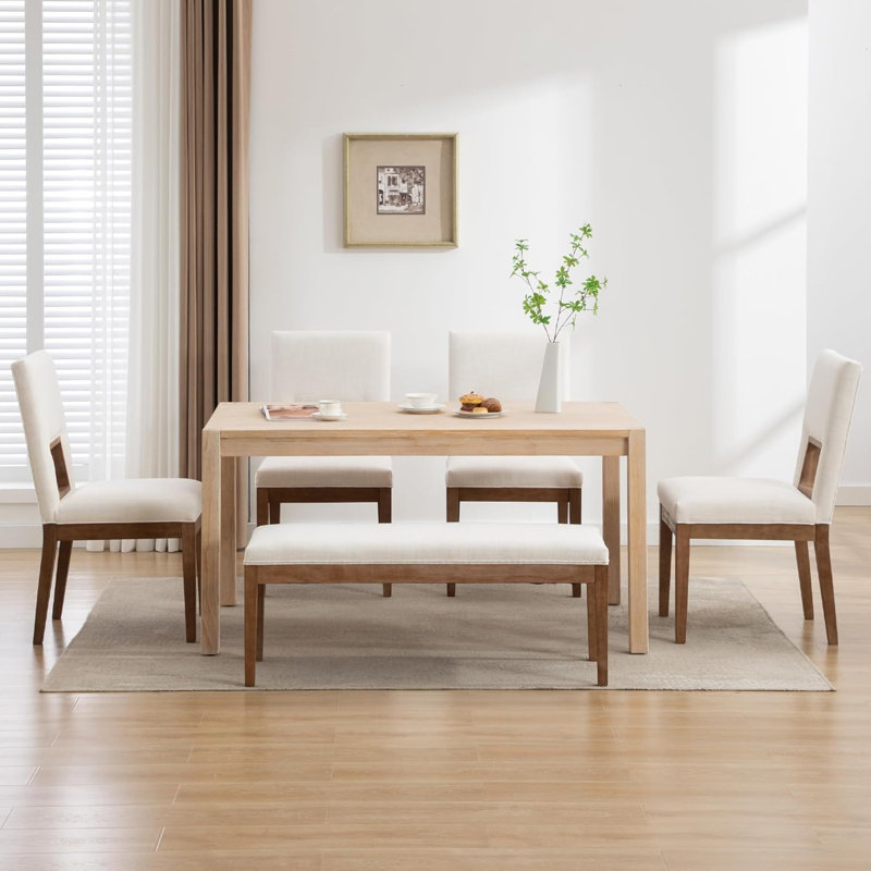 Linen Upholstered Farmhouse Dining Chairs Set Of 2 With Open Cutout Back
