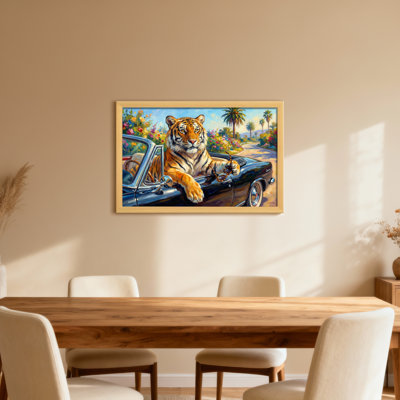 Animals Tiger Driving Classic Car Tropical Landscape