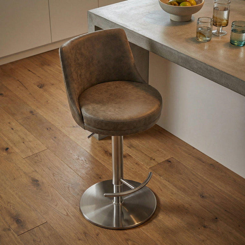 Tabouret de bar pivotant à hauteur ajustable Seneca, Taupe