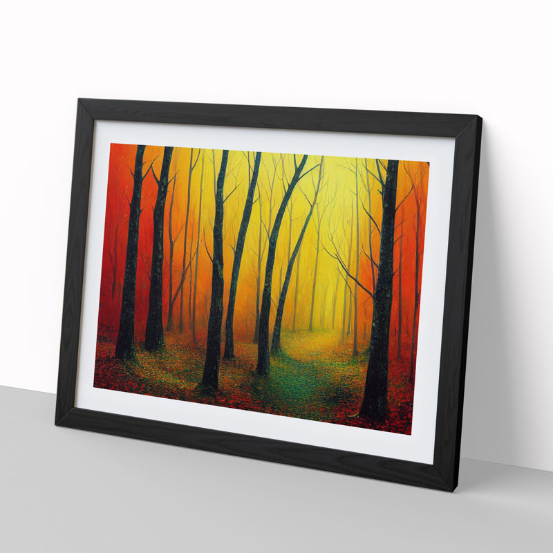 An Angelical Autumn Forest - Single Picture Frame Print, 46cm H x 64cm W x 2cm D, Black