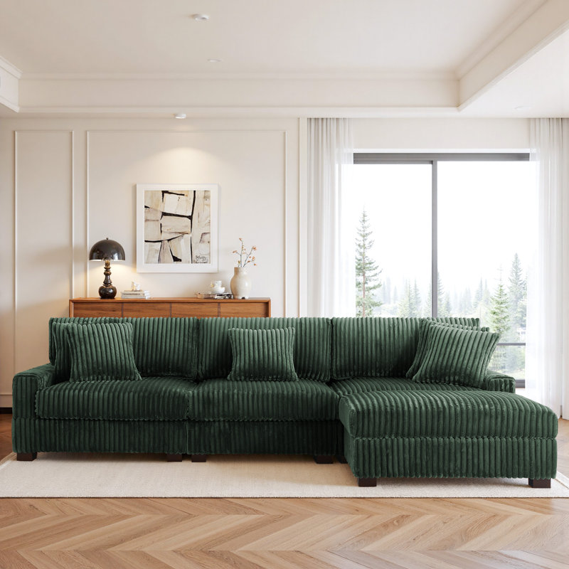 4 Seater Sectional, Green Polyester/Foam Padding