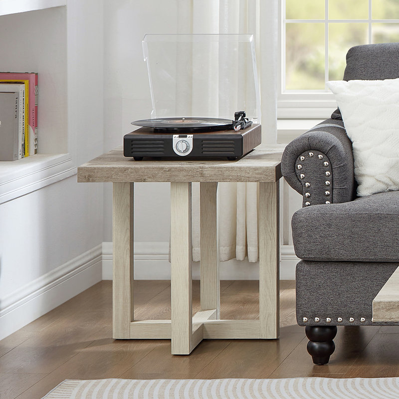 Table de bout, gris patiné et beige, Blanc, Gris