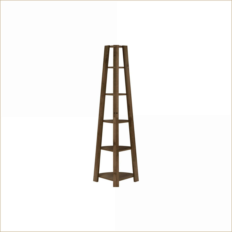 Bookshelf Corner 5 Tier 71'' H Walnut Brown Oak Contemporary | Particle Board | Oak, Oak