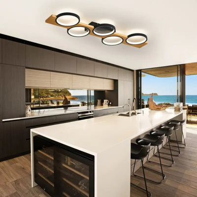 Moderne plafonnier en bois noir à DEL à intensité variable, luminaire encastré avec télécommande, applique murale à 5 cercles de gradation pour le couloir, la chambre, le chevet, la salle à manger, le salon, la cuisine, les lumières à DEL pour l