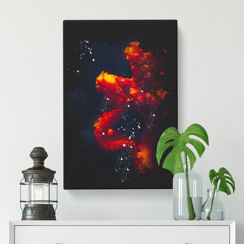 Red Octopus - Wrapped Canvas Painting, 76cm H x 50cm W x 3cm D