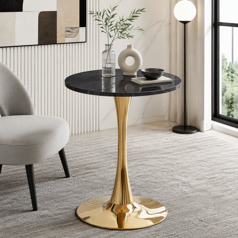 Table bistro 23,6 pouces Tulip - Conception de piédestal compact pour 2 à 4 personnes, Or / gris