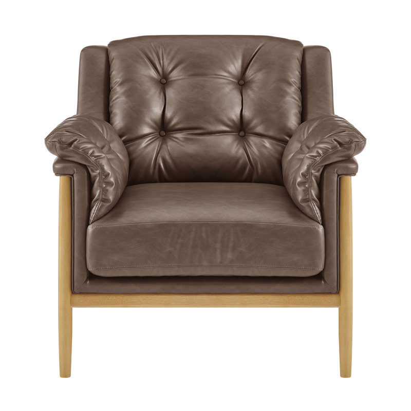 Naber Faux Leather Tufted Accent Arm Chair, Casa Brown Faux Leather