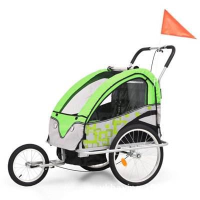Remorque 3 en 1 et poussette de course pour 2 enfants - chariot de jogging convertible avec harnais à 5 points, poches de rangement et roues tout-terrain