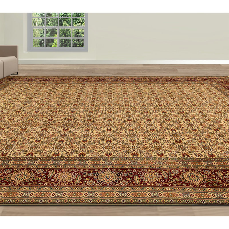 Hand Knotted Wool Oriental Area Rug in Ivory And Wine