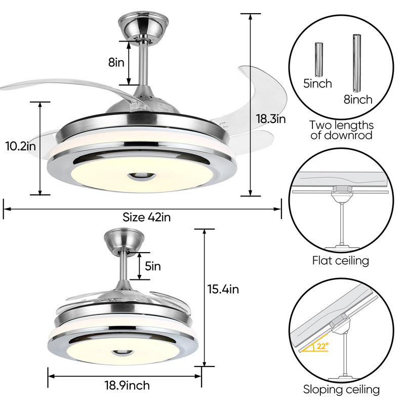 Khamon 42'' Ceiling Fan with LED Lights