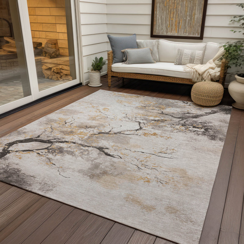 Tapis intérieur / extérieur lavable à la machine Xhevrie, Rectangle 9 pi x 12 pi