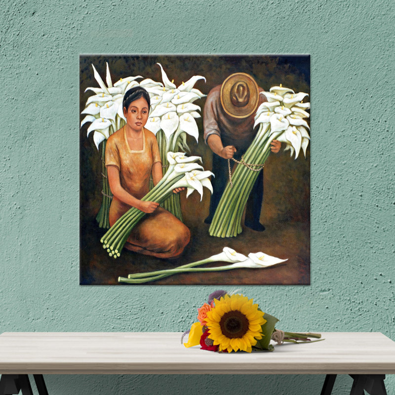 Diego Rivera «Lily Vendor», reproduction d'art sur toile, thème mexicain, 1P, Hauteur : 47,3 pouces x Largeur : 47,3 pouces
