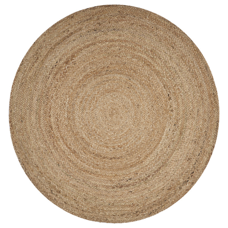 Bussey Tan Striped Modern Farmhouse Handmade Hand Braided Jute/Sisal Indoor Area Rug, Round 6'