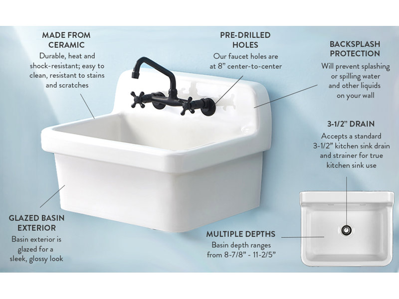 Kingston Brass GPKWS241917 Doriteal 24" Ceramic Wall Mount Utility Sink, Glossy White
