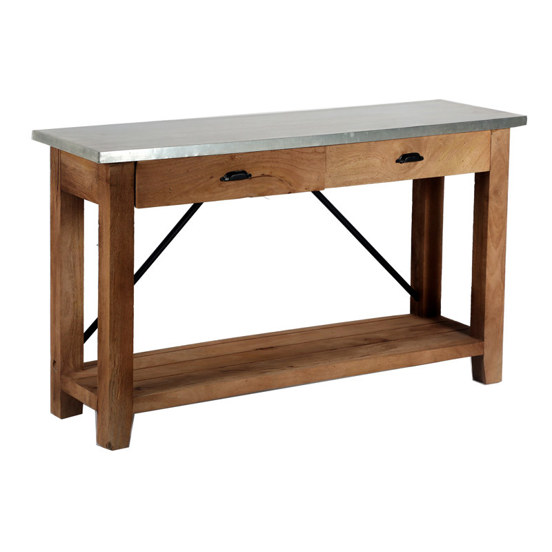 Crockett Industrial Rustic Solid Wood Frame Rectangular Console Media Table With Storage, 29" H x 50" W x 15" D