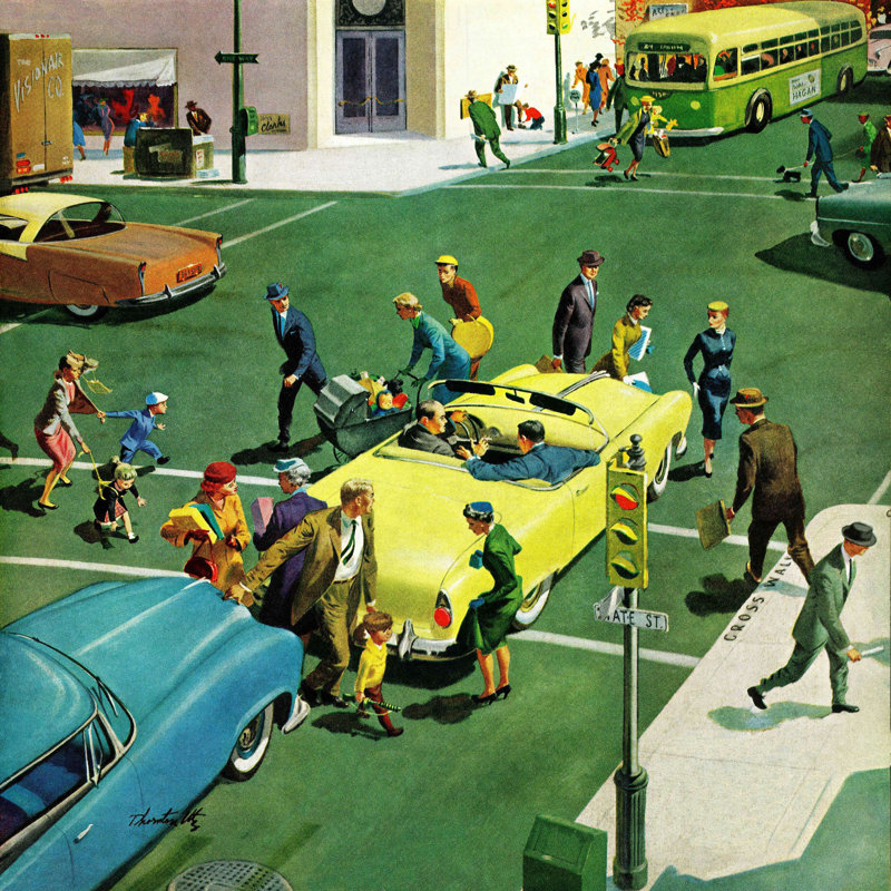 Reproduction d’art sur toile tendue, "blocking the crosswalk" par thornton utz, H 32 po x l 32 po