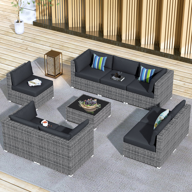 Ensemble de conversation pour 8 personnes avec table basse, ensemble de conversation modulaire en rotin et osier avec coussins, ensemble de conversation pour canapé toutes saisons