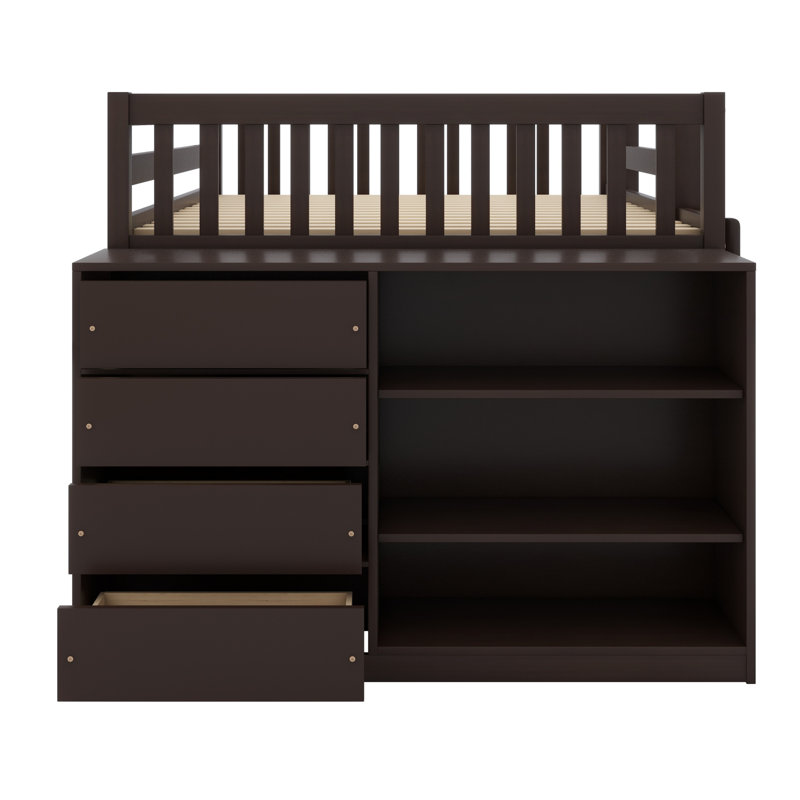Lit superposé avec 4 tiroirs et 3 tablettes, Espresso