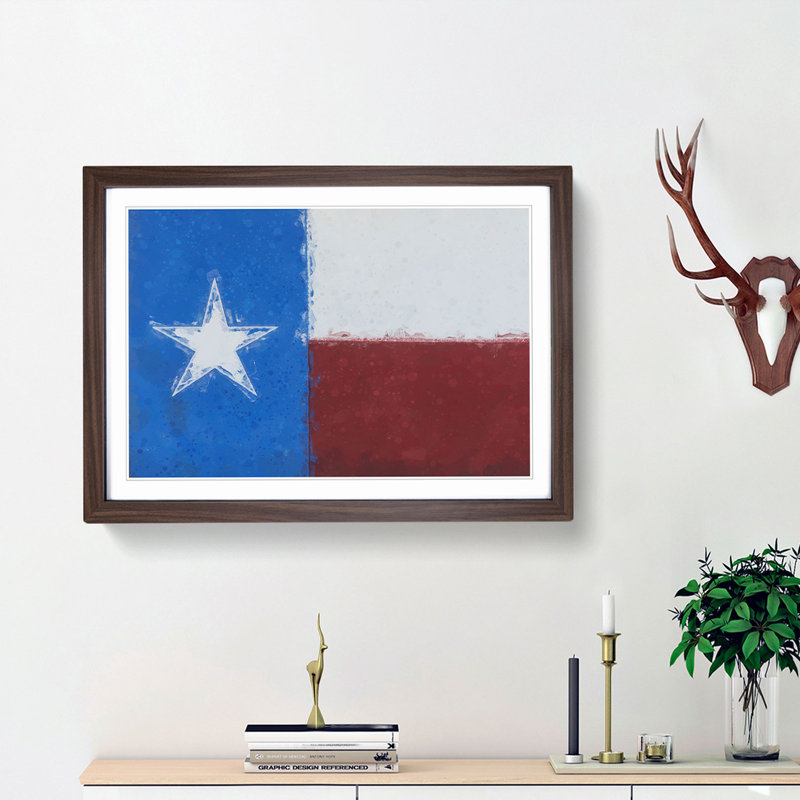 Painted Texas Flag in Abstract - Picture Frame Painting Print, Walnut Framed, 36cm H x 48cm W x 2cm D
