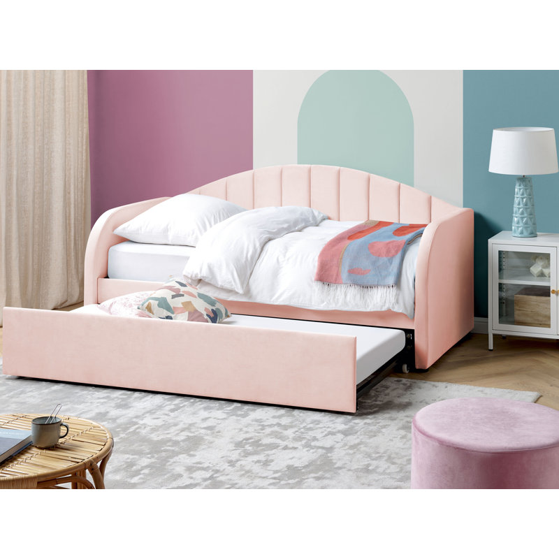 Amaryss Upholstered Daybed with Trundle, Pink