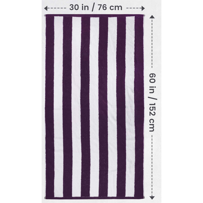 100% Cotton Beach Towel, White/Purple