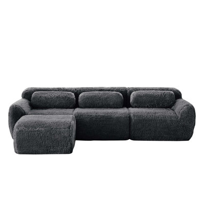 Tissu moelleux doux et moelleux en forme de L, canapé désossé, avec coussins décoratifs, éponge haute densité 32D, aucun assemblage requis au bas, conception à boucle antidérapante, repose-pieds mobile