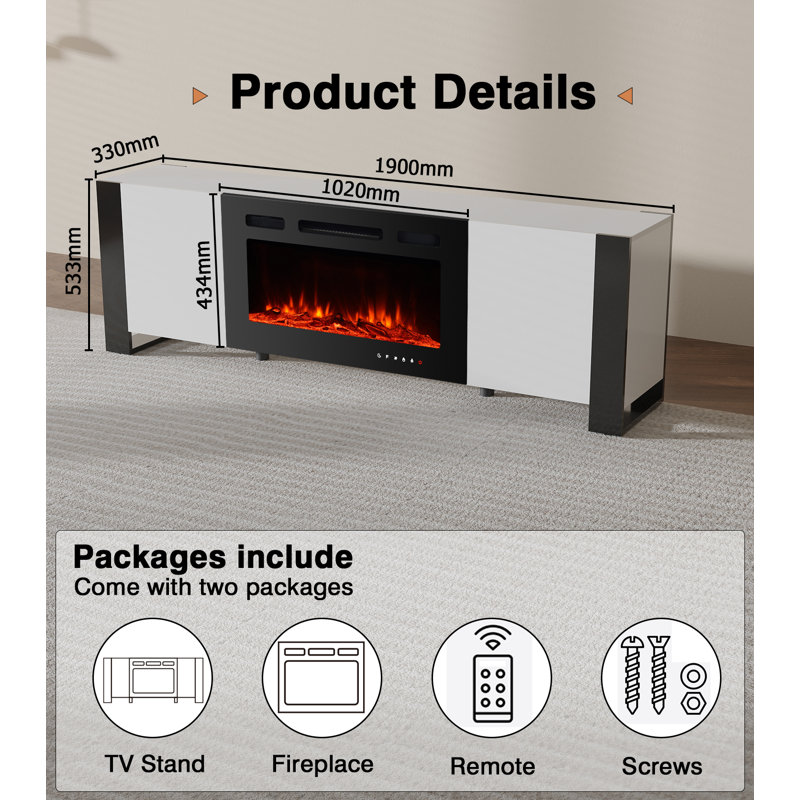 Daylene TV Stand for TVs up to 70" Fireplace, 53" H x  190" W x 33" D