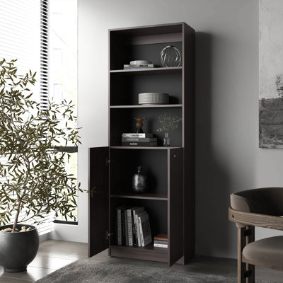 Particle - Board Bookcase With Stained Walnut And 2 Doors For Home Storage Needs Daily