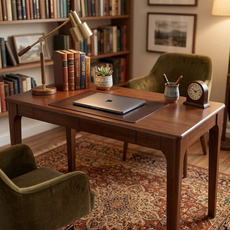 Bureau 47,2 "Mid-Century en bois massif avec tiroirs de rangement, Walnut