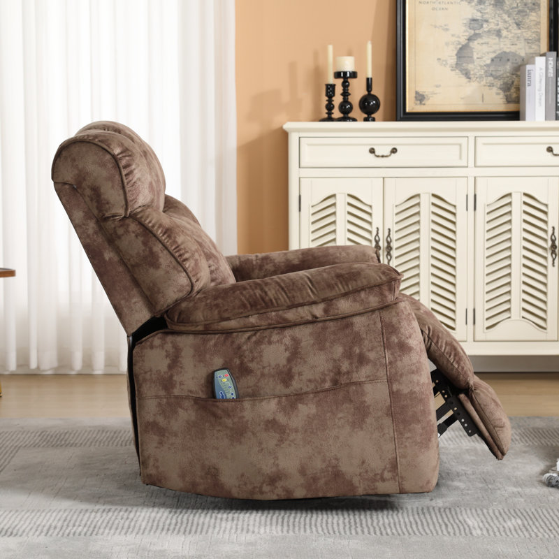 Fauteuil inclinable manuel pivotant de 39 po de largeur avec rembourrage vibrant à 8 points et télécommande, Brun