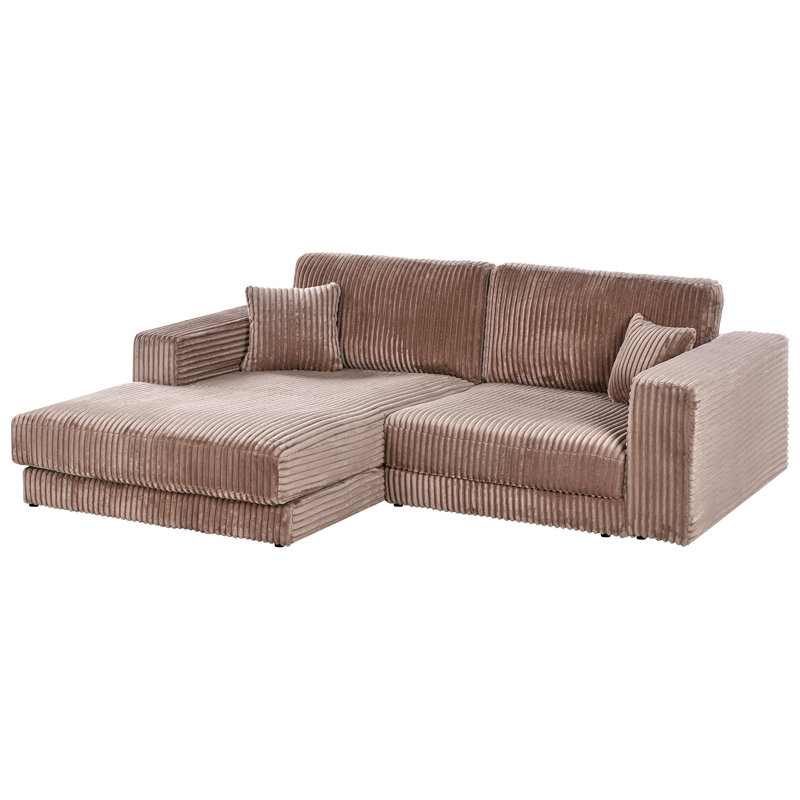 Corner Sofa Corduroy 3 Seater Right Hand, Light Brown