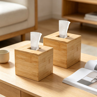 Ensemble de 2 boîtes à mouchoirs en bambou, porte-mouchoirs carré en bois pour boîtes à mouchoirs standard, porte-mouchoirs en bois naturel pour salle de bain, chambre à coucher, bureau, table de salle à manger