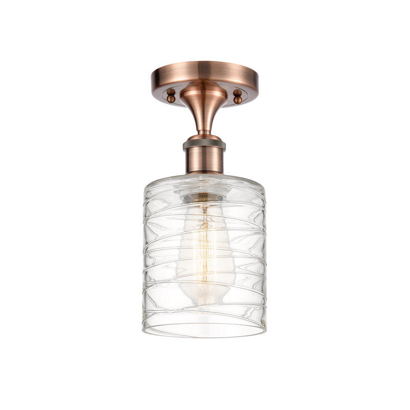 Leilani Glass Semi Flush Mount, No Bulb Included, Antique Copper, Clear Deco Swirl