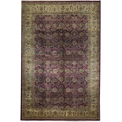 Tapis mauve et beige de haute qualité noué à la main