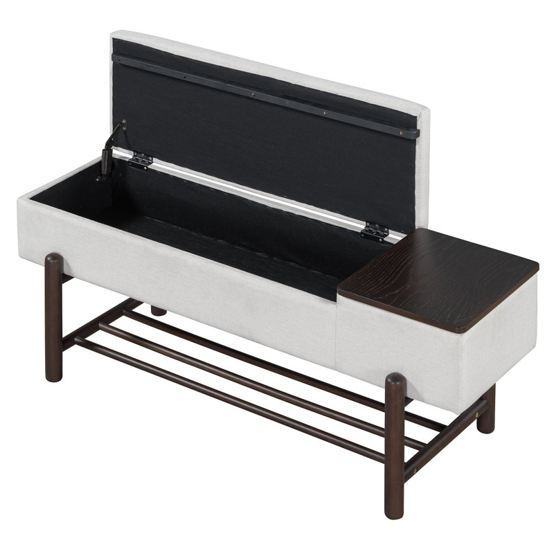 Banc de rangement moderne avec coussin en mousse viscoélastique et pieds en bois d'hévéa, Espresso / beige