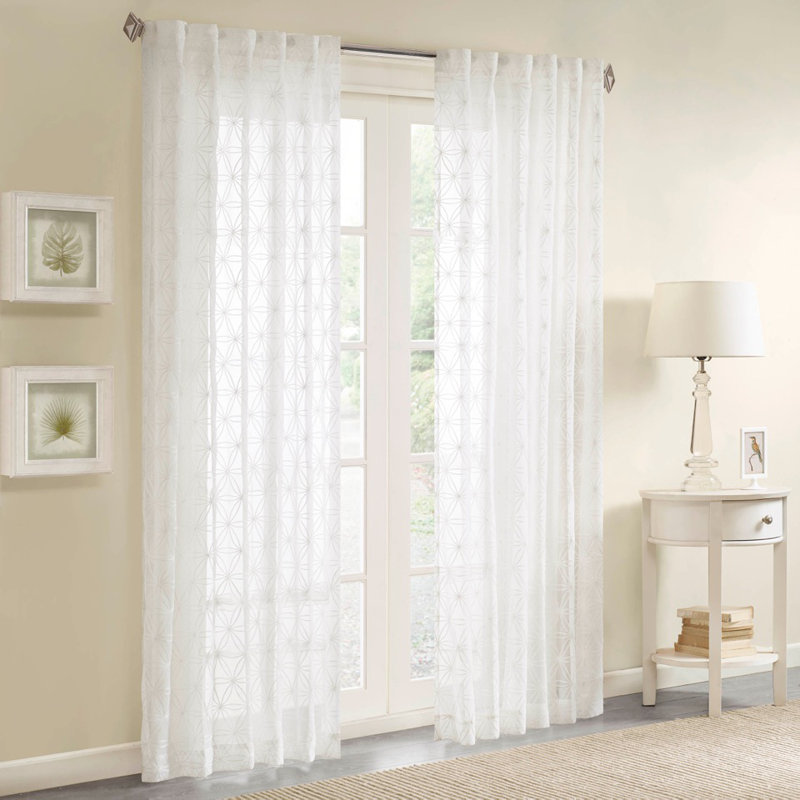 White Sheer Embroidered Ground Length Window Drapes