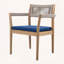 Ensemble de 6 chaises d'extérieur tressées en bois d'acacia avec coussins de style teck, corde beige et bleu marine