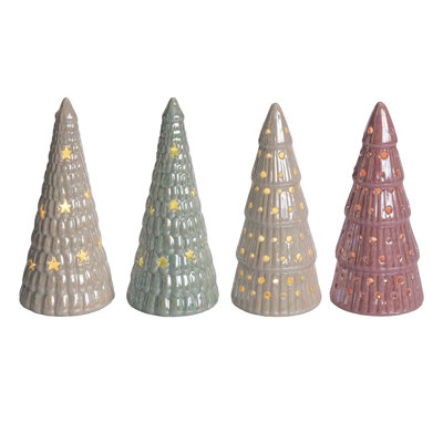 Ensemble de 4 arbres décoratifs en céramique et lumières pastel en céramique pour Noël