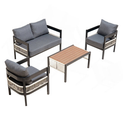 U_Style Multi-Person Outdoor Iron Sofa Set With A Table, Rattan Decoration, Waterproof, Rust-Proof, Suitable For Garden, Lawn Use