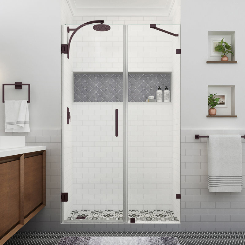 Nautis XL 51.25 - 52.25 in. W x 80 in. H Hinged Frameless Shower Door with Clear StarCast Glass, Bronze