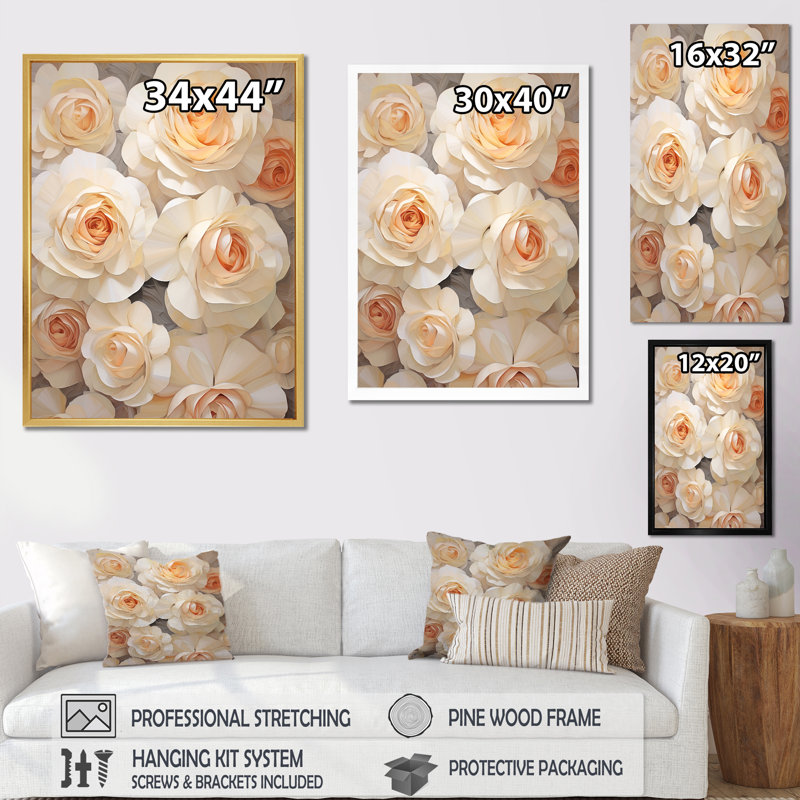Décoration murale minimaliste roses passion IV - Roses, Cadre doré simple, H 40 po x l 30 po