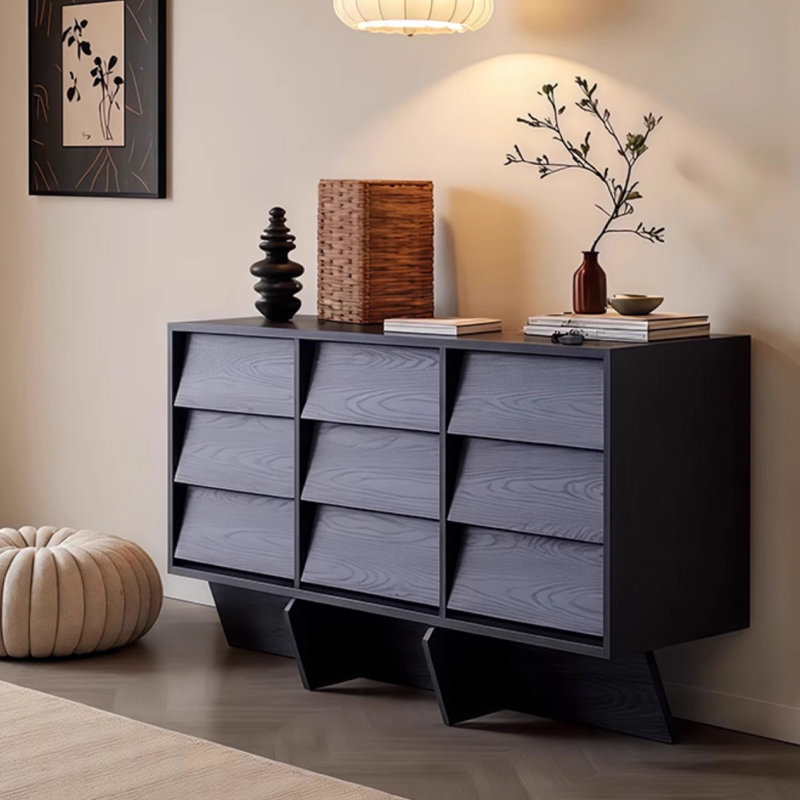 Buffet décoratif noir en bois massif