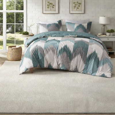 Luxurious King/cal King Bedding Sets, Soft Cotton With Modern Ikat Chevron Design For Elegant Bedrooms